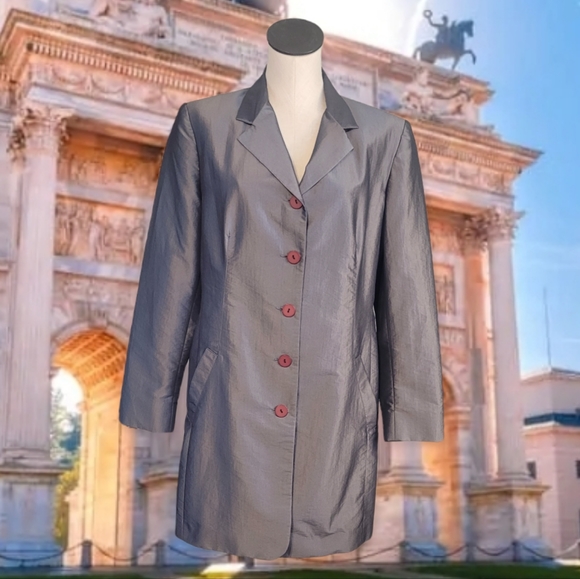 90s Silver Trench Coat - Picture 1 of 6
